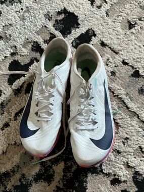 Nike White Track Spikes with Black Swoosh and Pink Accents